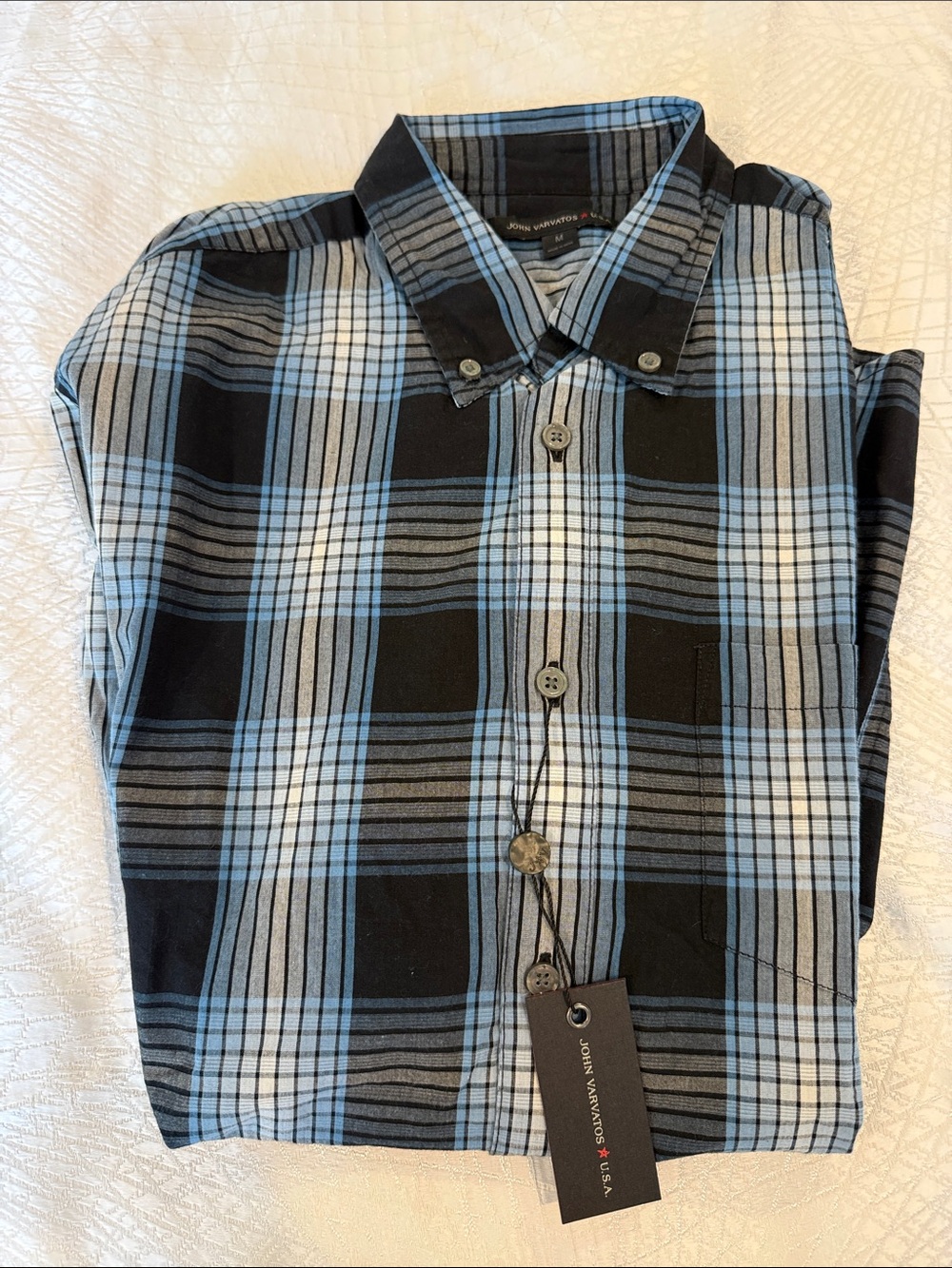John Varvatos Black, Blue & White Plaid Button-Down Shirt